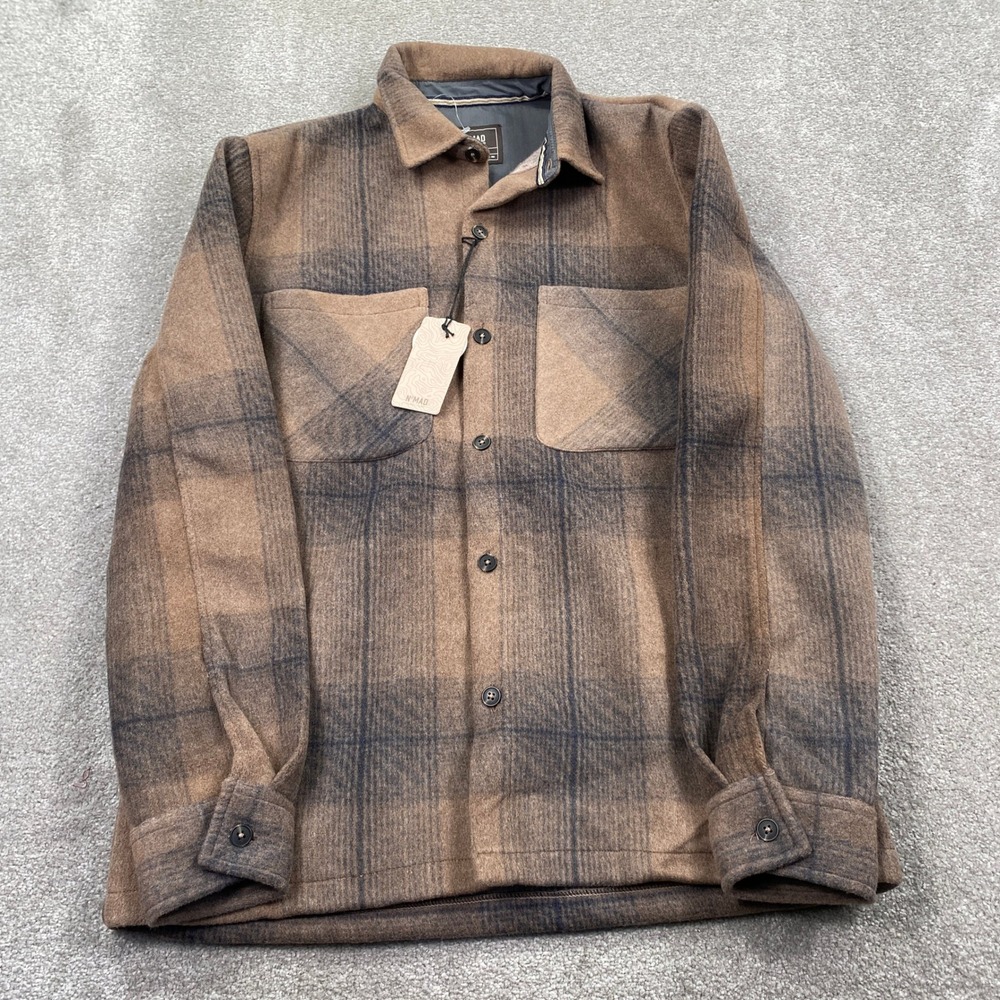 Nomad Shacket Mens Medium Navy Tan Plaid Soft Cozy Heavyweight Shirt Jacket